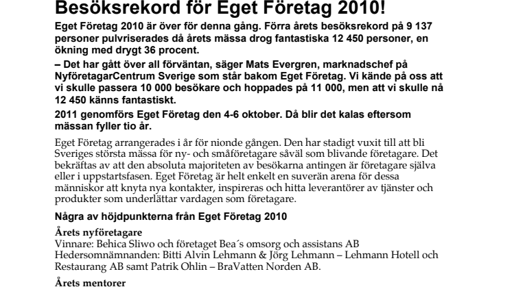 Besöksrekord för Eget Företag 2010!