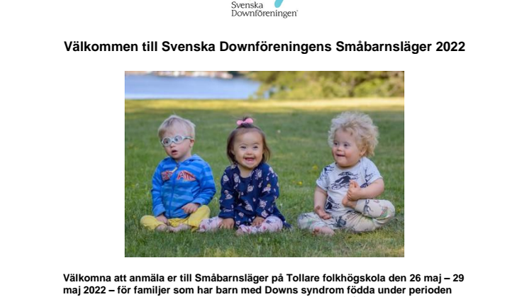 Välkommen till Svenska Downföreningens Småbarnsläger 2022