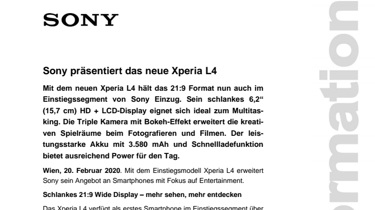 Sony präsentiert das neue Xperia L4