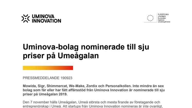 Uminova-bolag kan vinna sju priser på Umeågalan 2019