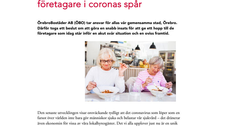 ÖrebroBostäder efterskänker  två månadshyror till drabbade företagare i coronas spår