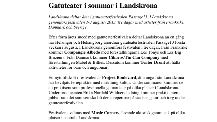 Gatuteater i sommar i Landskrona