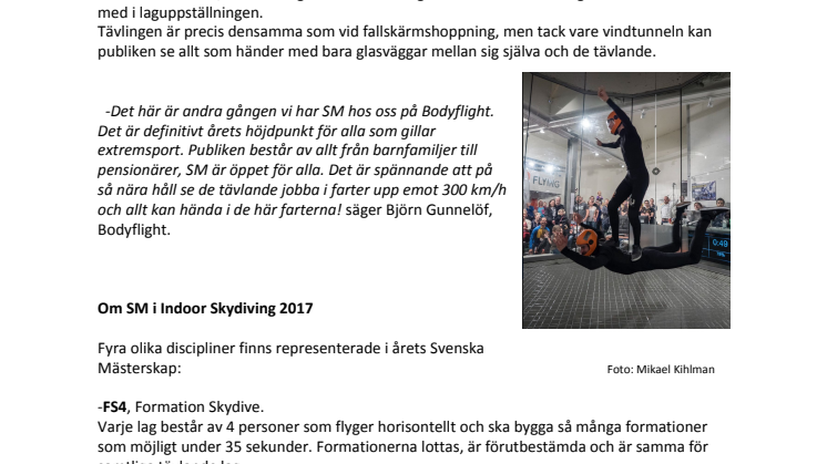 Svenska mästerskapen i Indoor Skydiving 10-11 februari 2017 