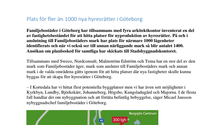 Plats för fler än 1000 nya hyresrätter i Göteborg