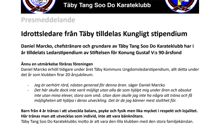 Idrottsledare från Täby tilldelas kungligt stipendium