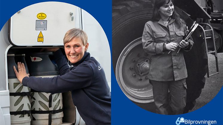 Två av Bilprovningens kvinnliga besiktningstekniker - nu och då  Foto: Bilprovningen