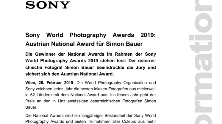 Sony World Photography Awards 2019: Austrian National Award für Simon Bauer 