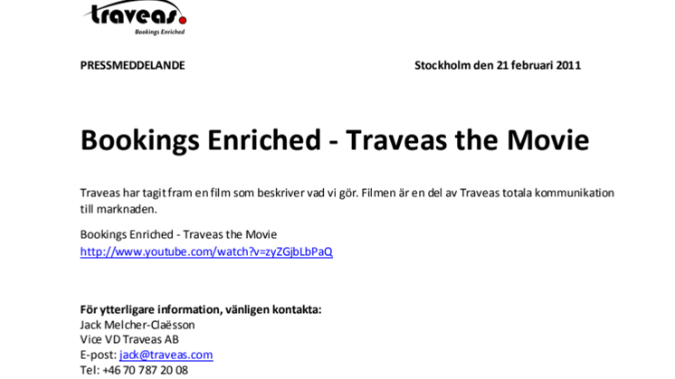 Bookings Enriched - Traveas the Movie   