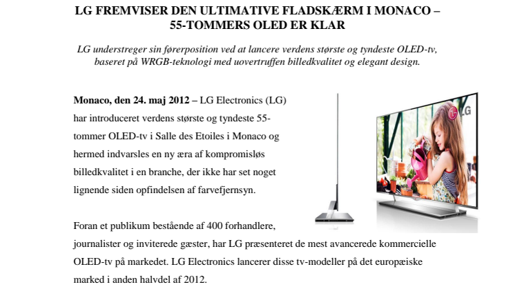 LG fremviser den ultimative fladskærm i Monaco - 55-tommers OLED-tv er klar