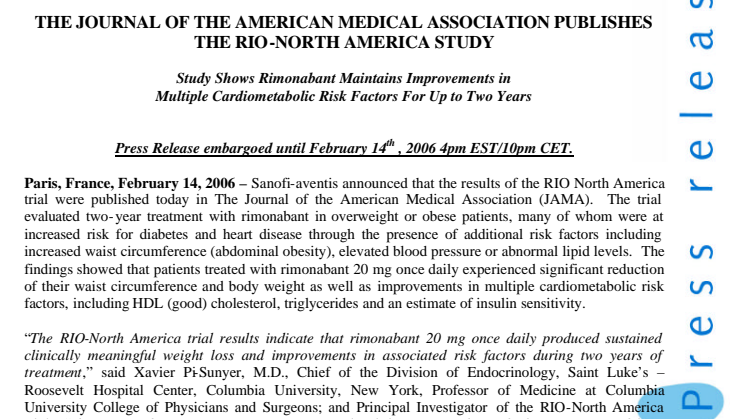 THE JOURNAL OF THE AMERICAN MEDICAL ASSOCIATION PUBLISHES THE RIO-NORTH AMERICA STUDY