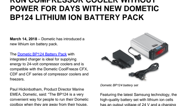Run Compressor Cooler without Power for Days with New Dometic BP124 Lithium Ion Battery Pack