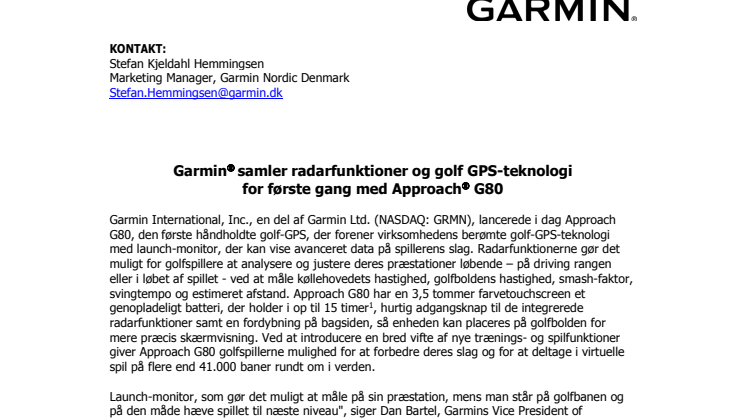 Garmin samler radarfunktioner og golf GPS-teknologi for første gang med Approach G80 