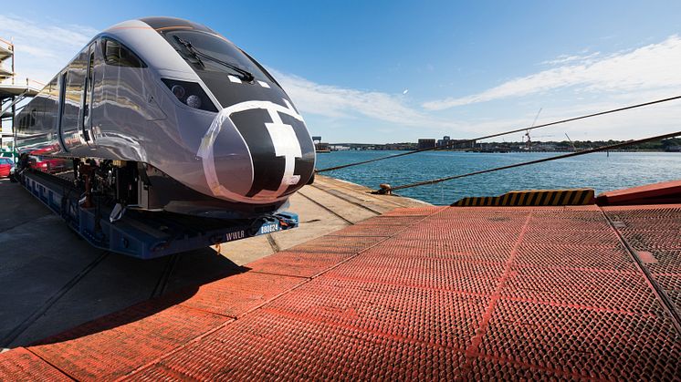 Train being offloaded after completing journey from Japan 