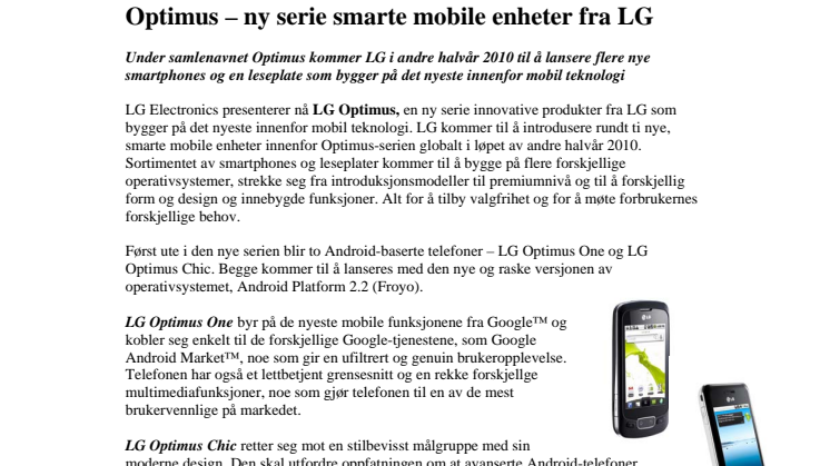 Optimus – ny serie smarte mobile enheter fra LG 