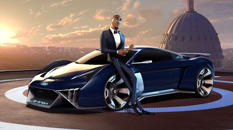 Audi RSQ e-tron (spionbil til animationsfilmen Spies in Disguise) med hovedperson Lance Sterling