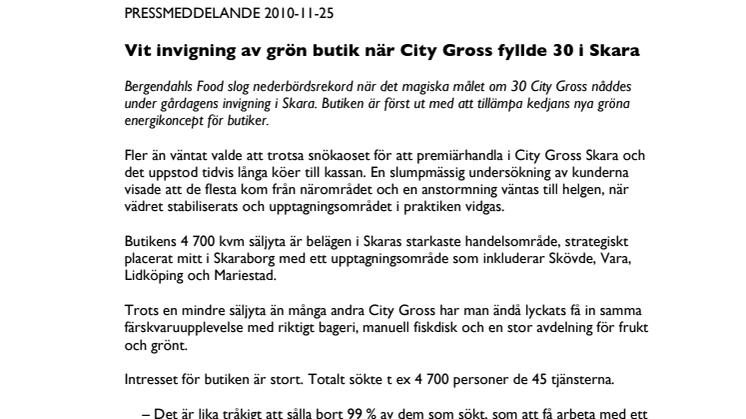 Vit invigning av grön butik när City Gross fyllde 30 i Skara