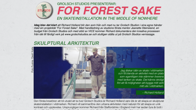 GROLSCH STUDIOS PRESENTERAR: FOR FOREST SAKE EN SKATEINSTALLATION IN THE MIDDLE OF NOWHERE