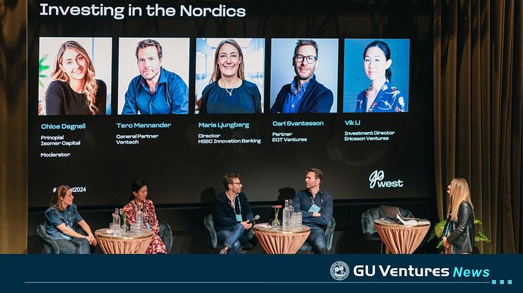Från vänster: Maria Ljungberg (HSBC Innovation Banking), Vik Li (Ericsson Ventures), Carl Svantesson (EQT Ventures), Tero Mennander (Ventech) och Chloe Dagnell (Isomer Capital). Foto: A Lovely Monday, GoWest