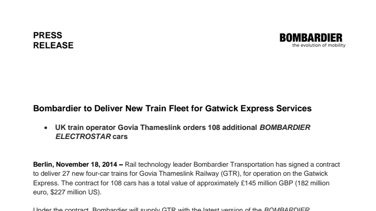 Bombardier levererar tåg till Gatwick Express