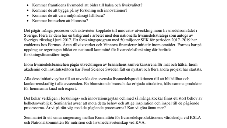 Seminarium 10 april: Vad får vi till mat i morgon?