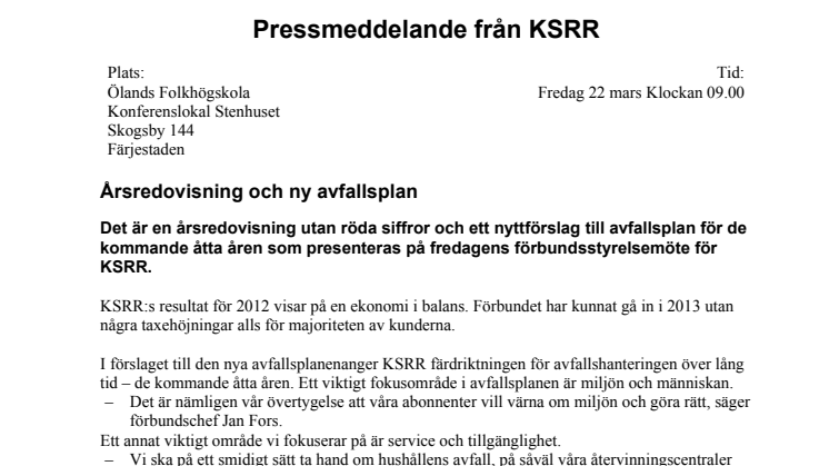 Årsredovisning och ny avfallsplan