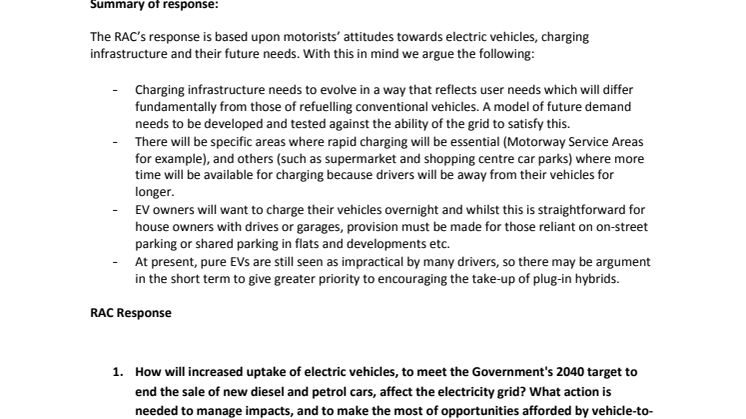 RAC responds to the BEIS Select Committee inquiry into electric vehicles
