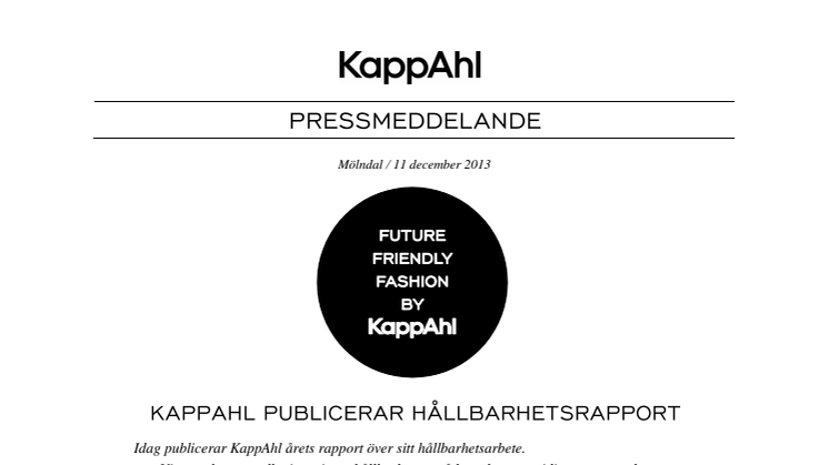 KappAhl publicerar Hållbarhetsrapport