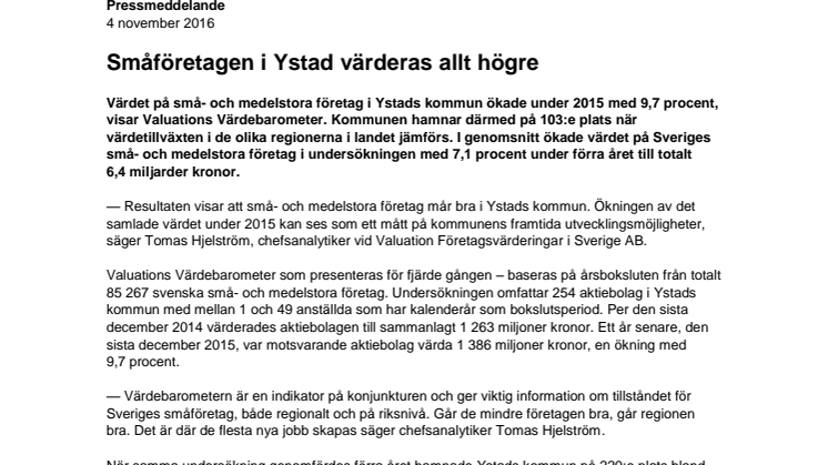 Värdebarometern 2015 Ystads kommun
