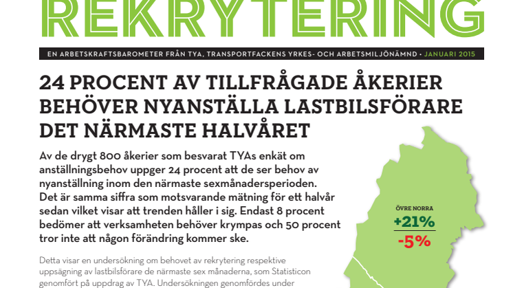 24 procent av tillfrågade åkerier behöver nyanställa lastbilsförare det närmaste halvåret