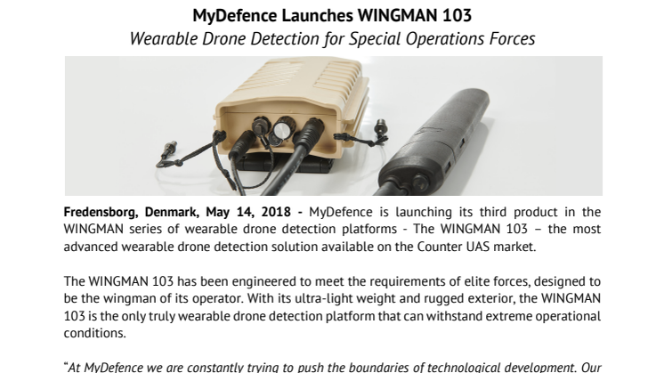 MyDefence Launches the WINGMAN 103 – Wearable Drone Detection for Special Operations Forces