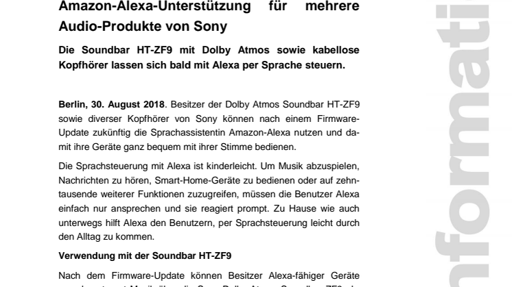 Amazon-Alexa-Unterstützung für mehrere Audio-Produkte von Sony