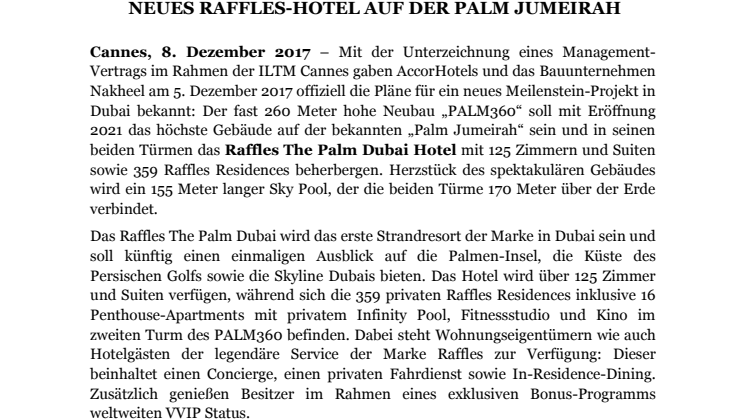 Ankündigung des Raffles The Palm Dubai: Neues Raffles-Hotel auf der Palm Jumeirah