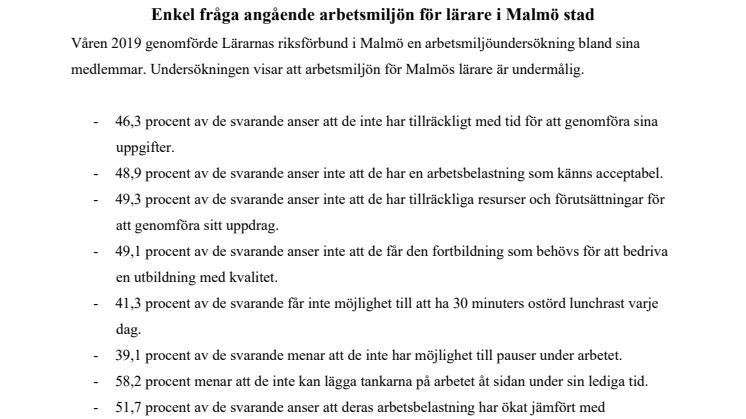 Enkel fråga angående arbetsmiljön för lärare i Malmö stad