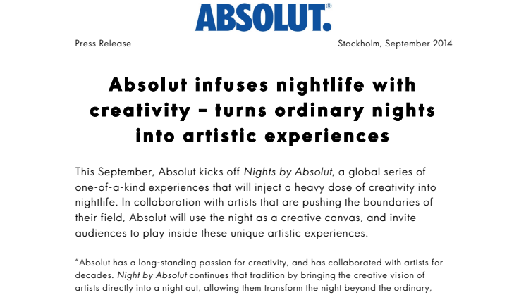 Absolut infuses nightlife with creativity – turns ordinary nights into artistic experiences