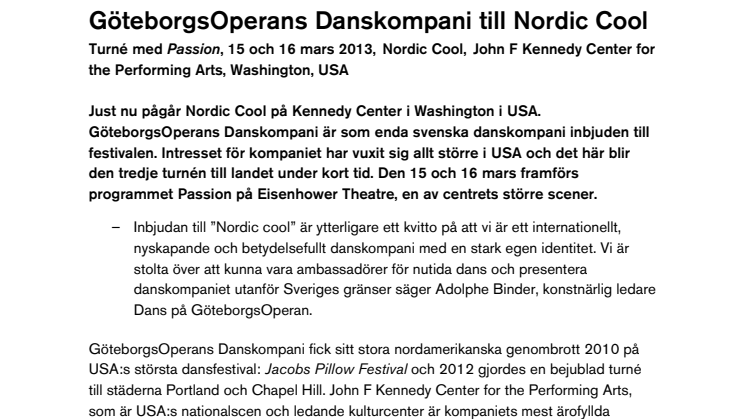 GöteborgsOperans Danskompani till Nordic Cool