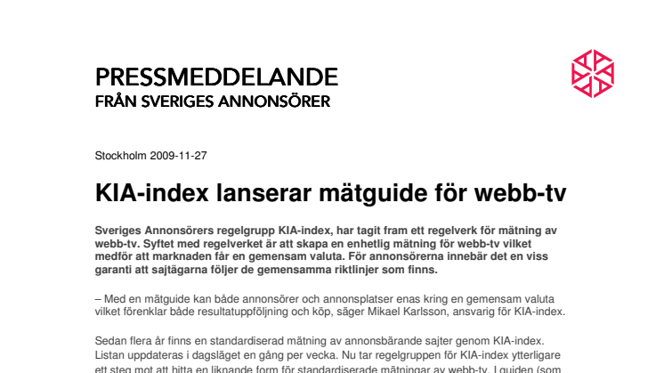 KIA-index lanserar mätguide för webb-tv