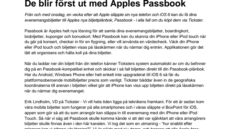 De blir först ut med Apples Passbook