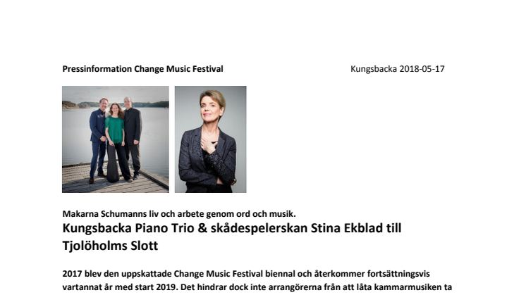 Kungsbacka Piano Trio & skådespelerskan Stina Ekblad till Tjolöholms Slott