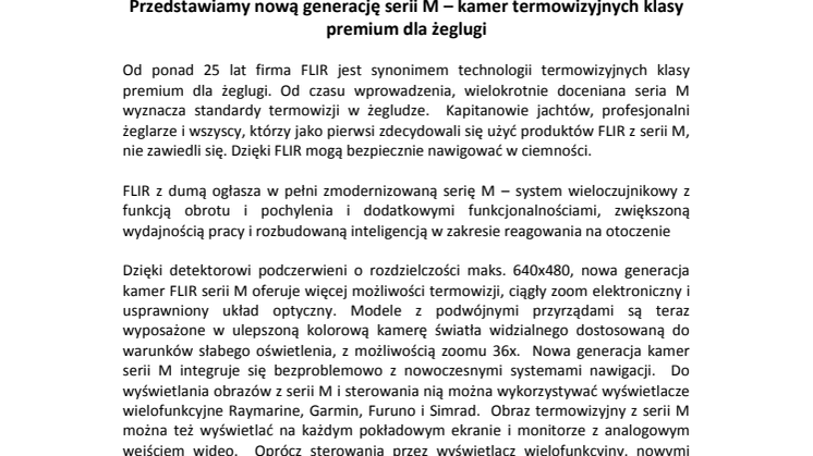 FLIR: Przedstawiamy nową generację serii M – kamer termowizyjnych klasy premium dla żeglugi