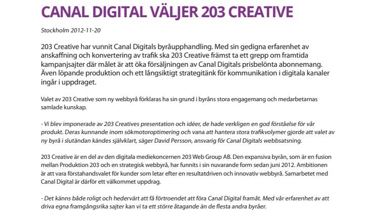Canal Digital väljer 203 Creative