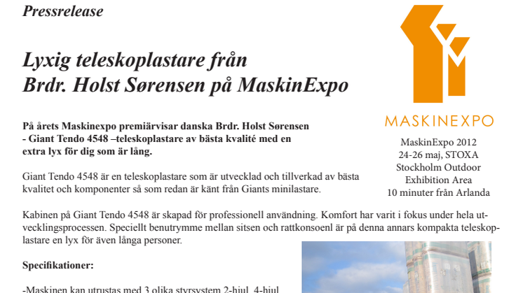 Lyxig teleskoplastare från Brdr. Holst Sørensen på MaskinExpo