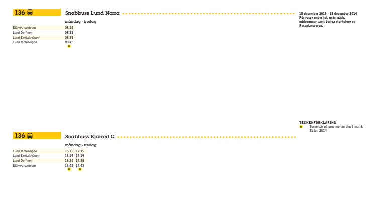 Tidtabell för linje 136