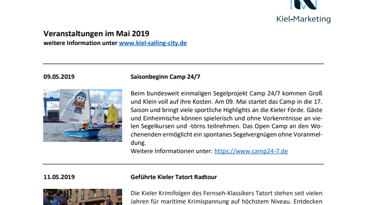 Termine im Mai über die Tourist-Information Kiel