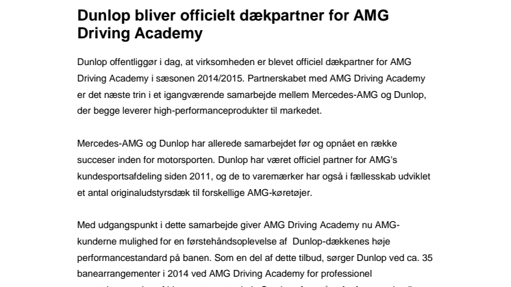 Dunlop bliver officielt dækpartner for AMG Driving Academy