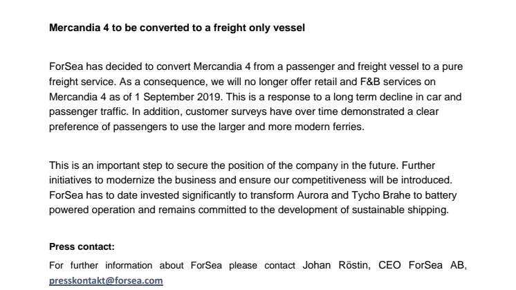 Mercandia 4 to be converted to a freight only vessel 