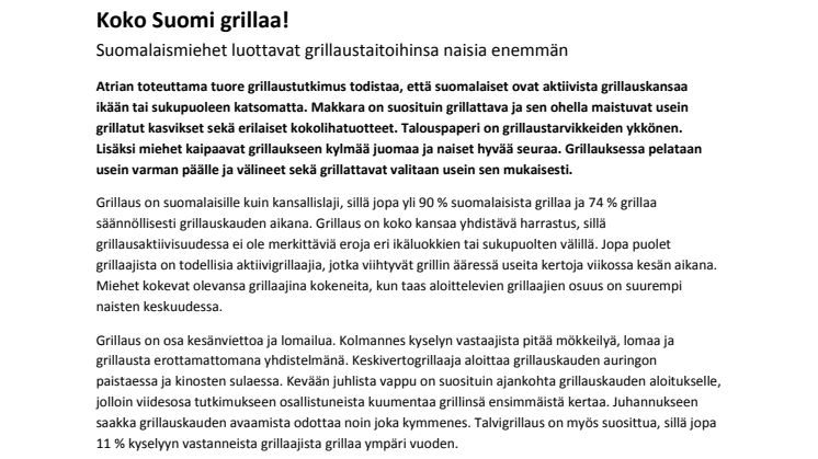 Koko Suomi grillaa: Suomalaismiehet luottavat grillaustaitoihinsa naisia enemmän