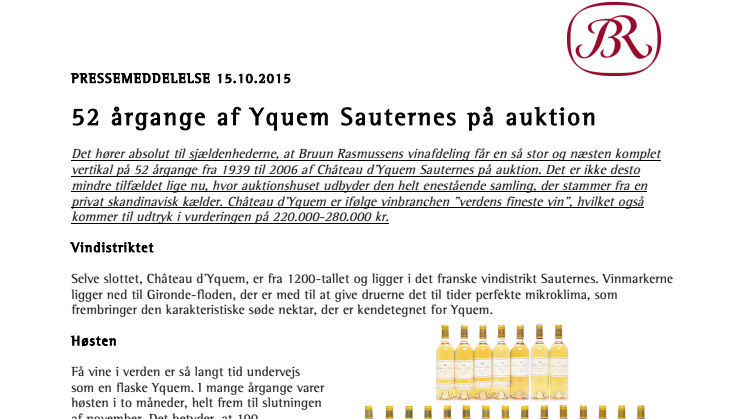 52 årgange af Yquem Sauternes på auktion