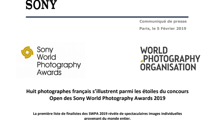 Huit photographes français s’illustrent parmi les étoiles du concours Open des Sony World Photography Awards 2019