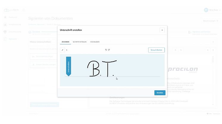 Screenshot: einfache digitale Unterschrift in proTECTr