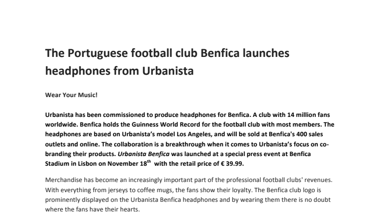 Portuguese football club Benfica launches earphones by Urbanista - update!